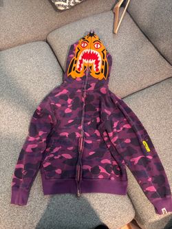 BAPE x Fun Thera Militia Tiger Shark Full-Zip Hoodie — Purple Camo - Size S