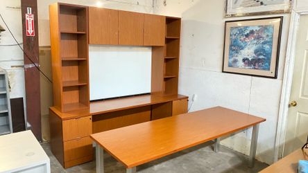Knoll reff profiles executive desk and credenza set with hutch