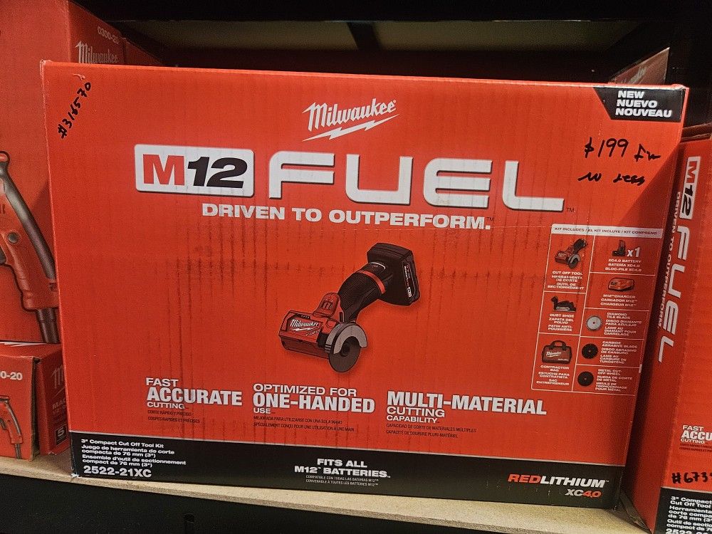 MilwaukeeM12 FUEL 12V 3 in. Lithium Ion Brushless Cordless Cut Off Saw Kit with One 4.0 Ah Battery Charger and Bag