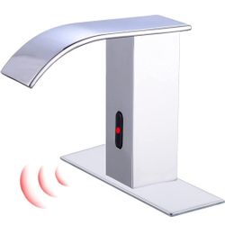 Gangang Grifo de baño sin contacto con cuerpo cuadrado, sensor de movimiento automático, mezclador de grifo de cascada con placa de cubierta y válvula