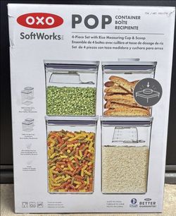 OXO SoftWorks 4‑Piece POP Container Set with Rice Measuring Cup & Scoop