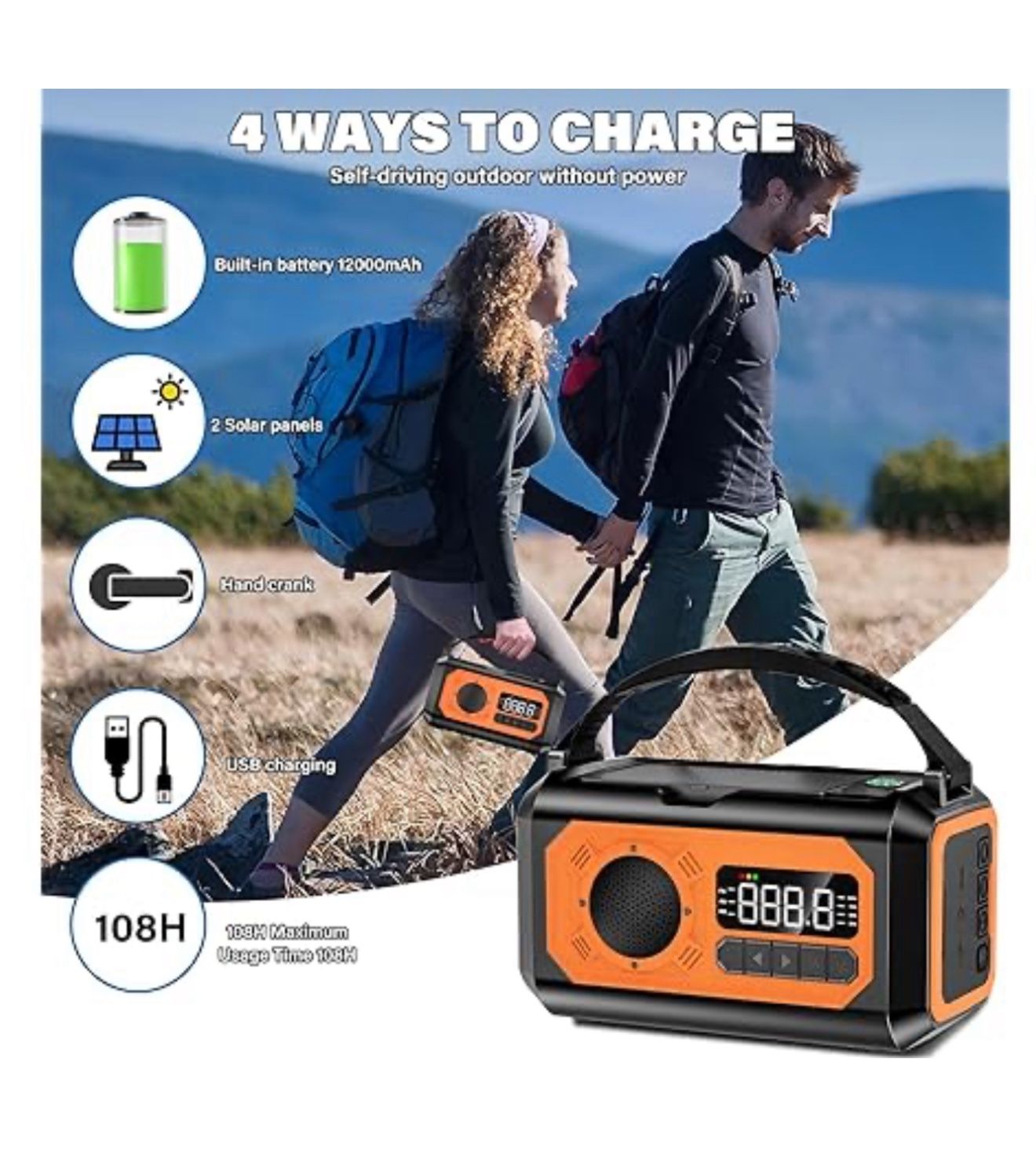 UYEIKMLOP 12000mAh Emergency Hand Crank Weather Radio