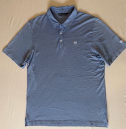 TravisMathew Men's L Blue Striped Golf Polo W/ Logo Embroidery