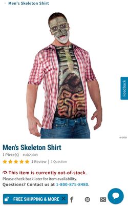 Men’s Skeleton Halloween Shirt One Size Fits All