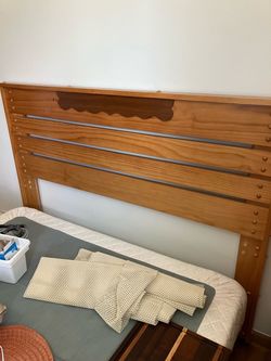 Wooden Bed Headboard with Slatted Design