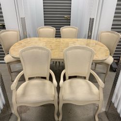 Elegant Marble Style Dining Table Set w/ 6 Chairs – 2 Armchairs