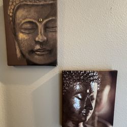 Set Of (2) Buddha Head Canvas Wall Hangings