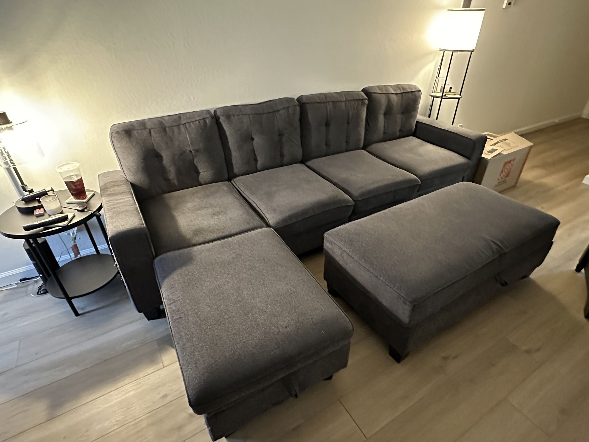 Couch - L Shaped with Storage Sectional Sofa with Reversible Chaise - $350 OBO