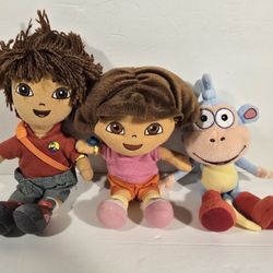 Dora The Explorer Plush Set of  Dora, Diego & Boots 8" 