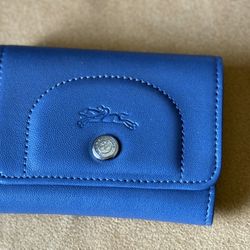 Longchamp Blue Leather Mini Wallet For Women 