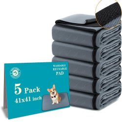 Washable Pee Pads for Dogs 41" x 41", 5 Pack, Reusable Puppy Pads, Dog Training Pads with Quick Dry, Large Anti-Slip Whelping Pad for Pet, Playpen, In