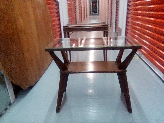 Small Antique Office Table With Glass Top