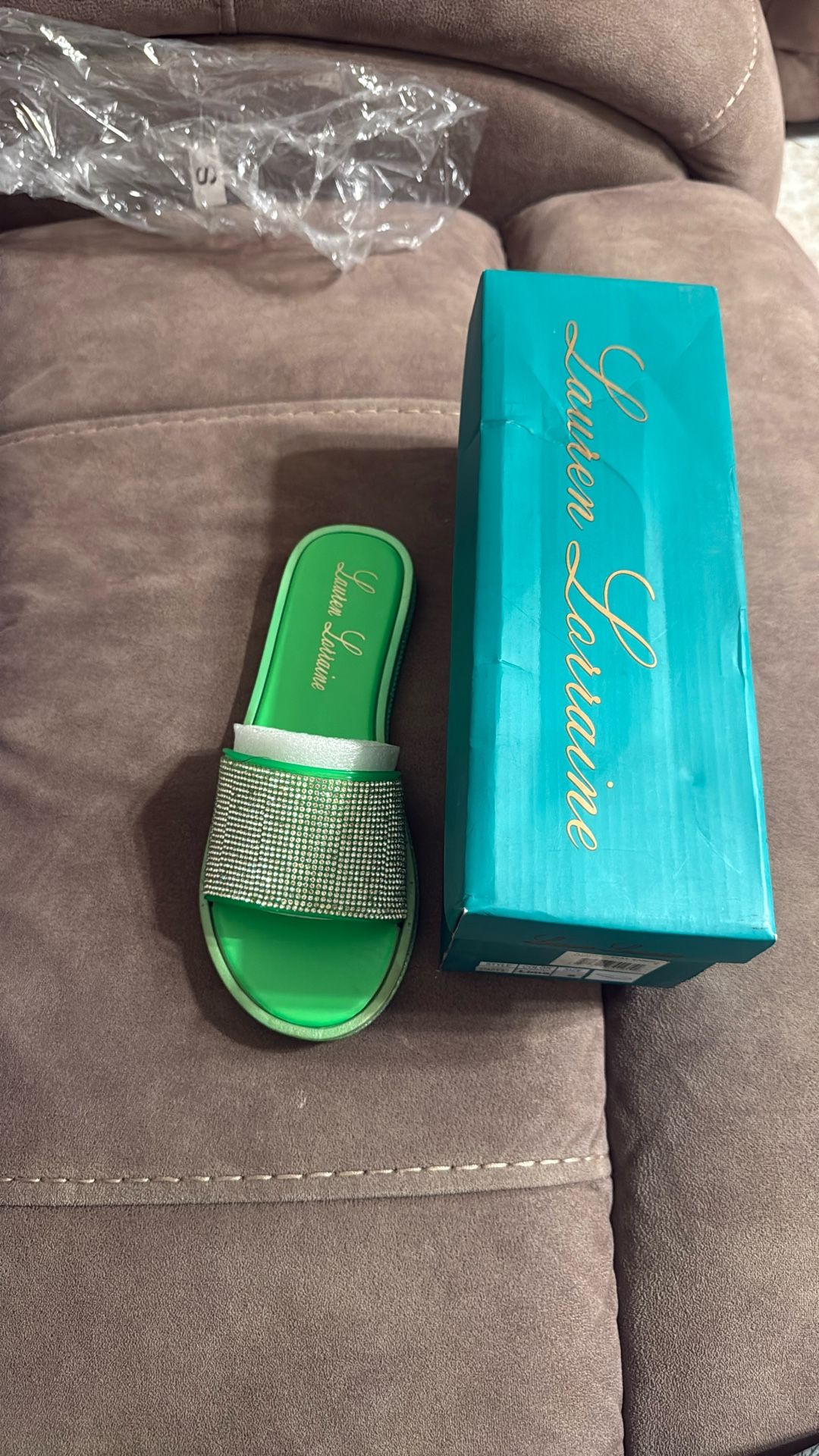 Lauren Lorraine Stacy Flat Crystal Sandal In Light/pastel Green5