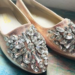 New Metallic Rose Pink Rhinestone Flats Women Size 7