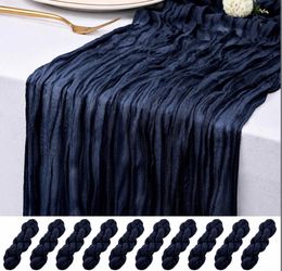 10 Pack Navy Blue Cheesecloth Table Runner 17x108 Inch Semi Sheer Boho Rustic Gauze Cheese Cloth Table Runners For Wedding Party Birthday Baby Shower 