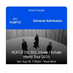 Rufus Du Sol Ticket Rose Bowl August 16th
