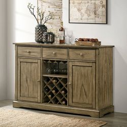 RUSTIC LIGHT BROWN WINE STORAGE CABINET SIDEBOARD SERVER CONSOLE