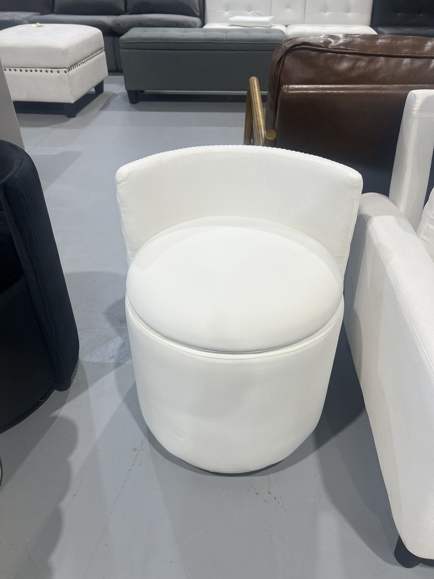 Velvet Vanity Chair with Storage, 360° Swivel Makeup Chair with Wave Back, No Assembly Small Accent Stool for Bedroom, Dressing, Living Room, White $9