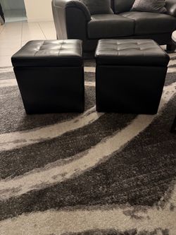 Black Faux Leather Storage Ottoman (2)