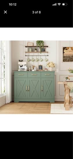 Green Farmhouse Buffet Cabinet with Drawers