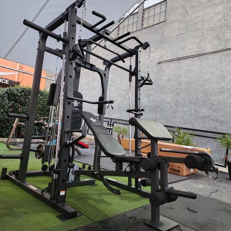 Smith Machine 1001 Squat Rack 230lbs Bumper Weight Plates Multi