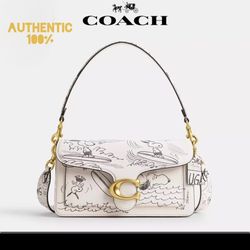 COACH x PEANUTS Tabby Shoulder Bag 26 Newspaper Print CCB04 Chalk Multi New