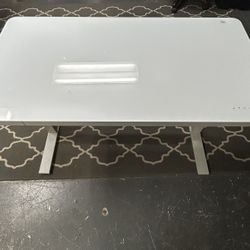 Powered Standing Glass Top Desk With Sliding Drawer
