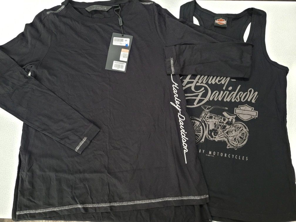 New Harley Davidson Women's long sleeve Metallic logo shirt + Free tank. Size Small