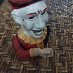 Vintage Cast Iron Clown Bank