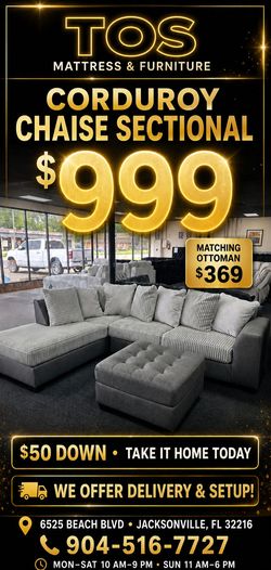 Gray Corduroy Chaise Sectional 🚚WE DELIVER🚚