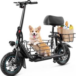 Electric Scooter with Seat for Adults 20 Miles Range 550W Motor, Pet Basket, 18.6 MPH Speed, 12" Tires