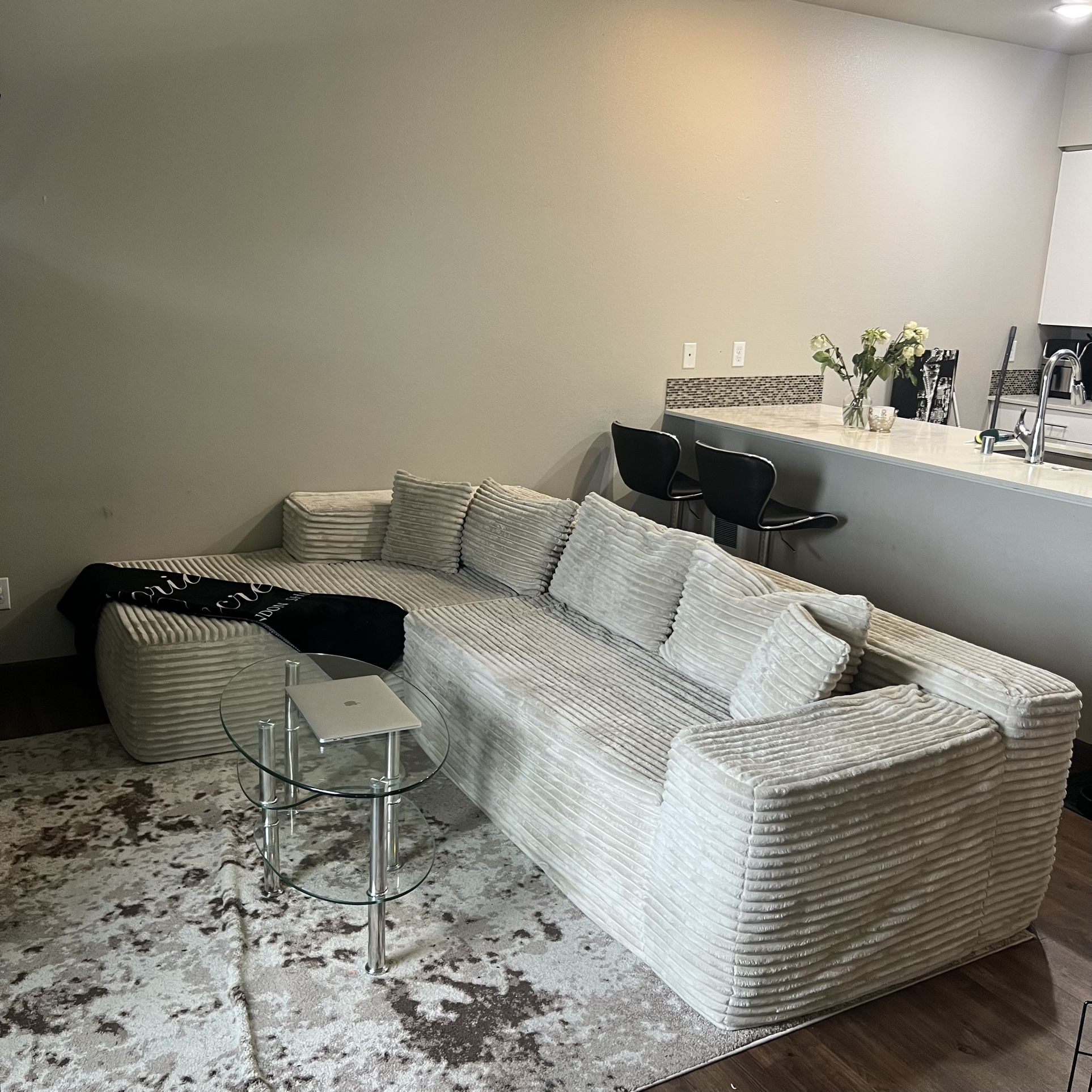 beige ribbed corduroy modular sectional sofa