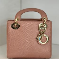  Authentic Christian Dior Pink Lizard Leather Mini Lady Dior Bag