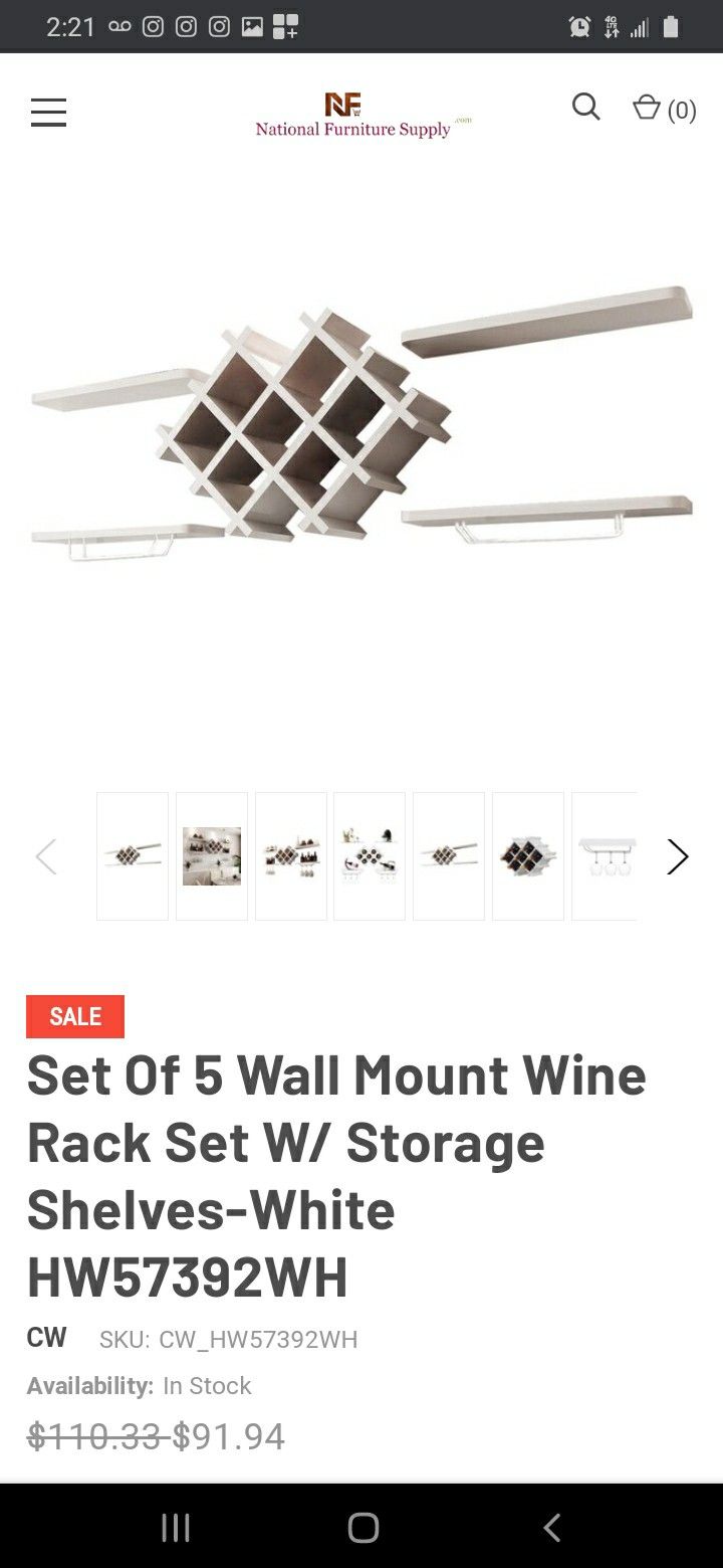 New Set of 5 Wall Mount Wine Rack Set with Storage Shelves