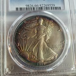 1989 American Silver Eagle PCGS MS66 Toned