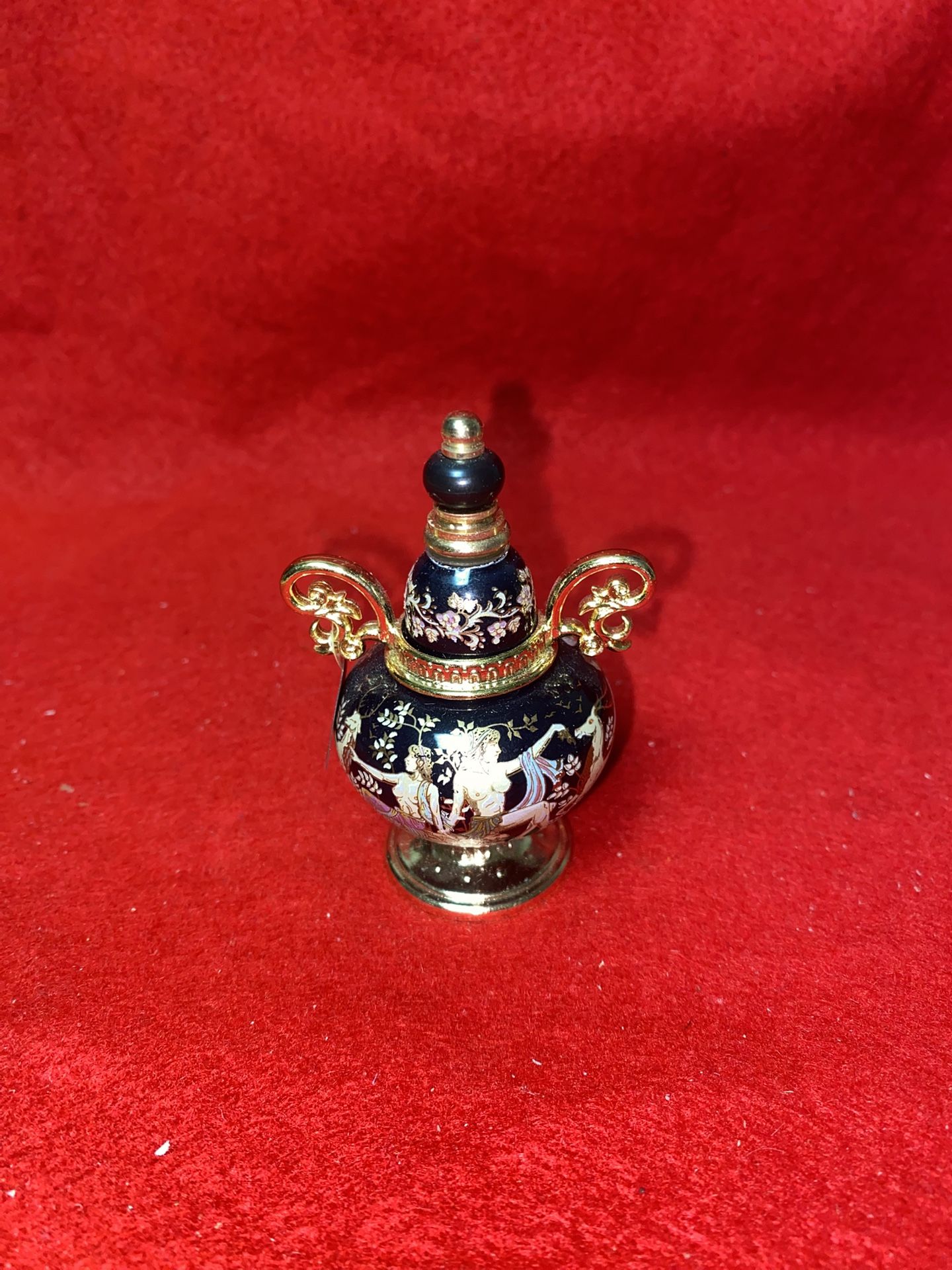 Black Made In Greece Greek 24k Gold Ceramic Vase Oil/Perfume Collectible (Read Description)