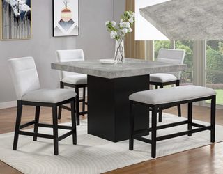 48x48 COUNTER  HEIGHT DINING TABLE WITH CHAIRS AND BENCH