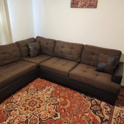 L - Shape Living Room Set/ Brown Sectional Sofa Couch 