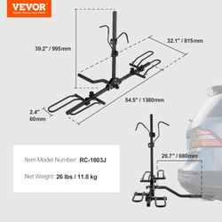 VEVOR Hitch Mount Bike Rack, 80 LBS Capacity Ebike Rack, 2-Bike Platform Style