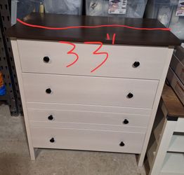 4-Drawer Dresser White with Dark Wood Top