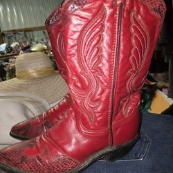 Womans Cowboy Boots Tony Lamas Leather Red And And Black Snake Skin