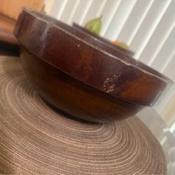 Large brown antique mixing bowl