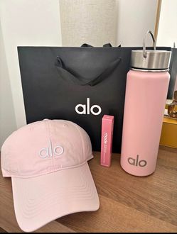 Alo Yoga Pink Hat and Water Bottle Bundle