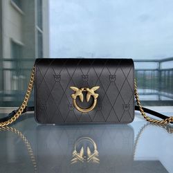 Pinko Embossed Diamond Shoulder Messenger Bag Black
