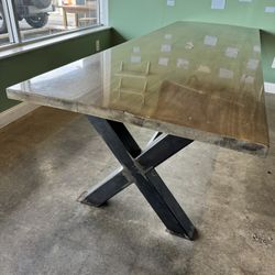 Wood/metal And Glass Table With 12 Chairs