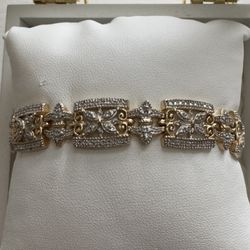 Sterling Silver Vermeil ~13MM Flower Scrollwork Style Link Bracelet 7.5"