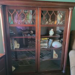 Antique Wood Bookcase With Double Glass Doors. Very Well Maintained.  