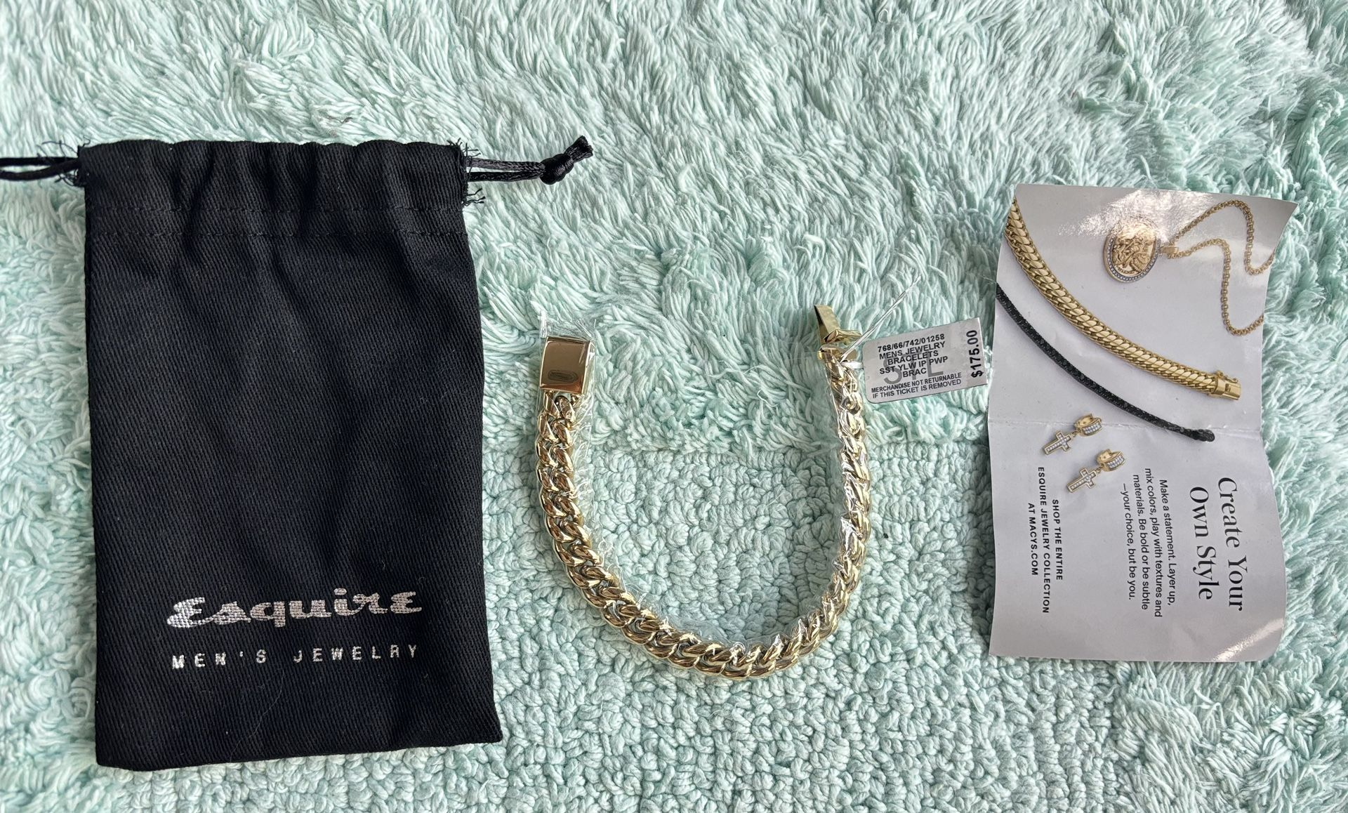 Esquire Men's Jewelry Cuban Link Bracelet in Gold Tone lon Plated