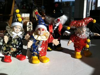 Vintage Porcelain Clown 5" & 7" Doll Lot of 4 *LIKE NEW*