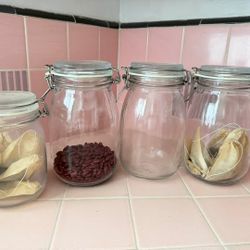 Set of 4 Glass Storage Jars with Clamp Lids